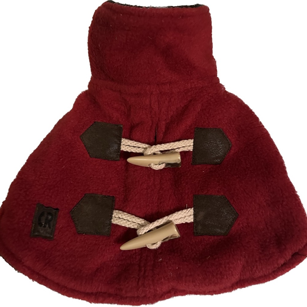 SMALL DOG PUPPY COAT JACKET SWEATER HOOD WARM FLEECE RED BURGUNDY BLACK CUTE!